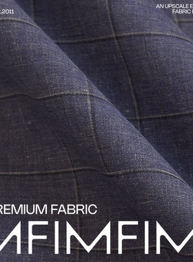 意大利CARNET .LI亚麻面料色织牛仔蓝格纹布料 宽155CM 272G/M