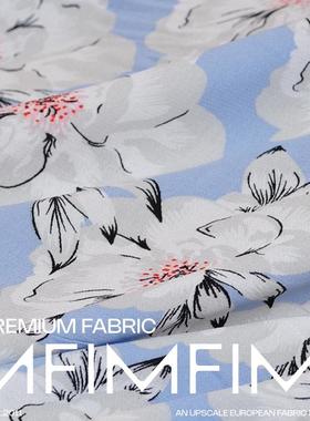 安娜的蓝色仙境 植物纤维白花蓝底服装面料布艺 幅宽135CM
