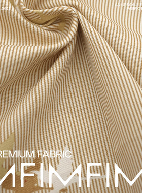 法国进口 棉质牛仔面料天鹅印花黄色条纹面料 幅宽150CM重420G/米