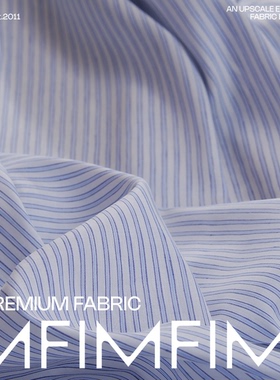 意大利 LP  直邮 亚麻+VI面料蓝白横向条纹 宽150CM 195G/M