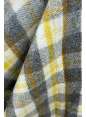 JIS 50%羊毛50%羊驼面料灰黄色格纹外套布料 宽135CM 意大利进口