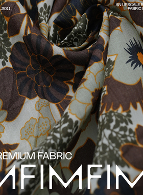 Z家 新款新花 苎麻面料青色底绿色系印花服装布料 宽140CM