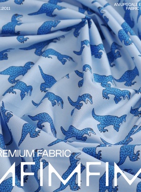 英国PS日本生产小花布 高支高密棉质蓝色底小恐龙图案 宽145厘米