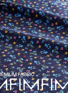 英国PS日本生产小花布 高支高密棉质藏青色底花束印花布 宽110CM