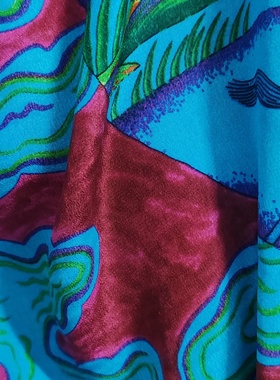 真丝蓝色图案服装面料 1.05米一个定位 幅宽110CM