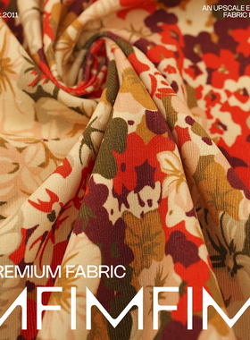 PINTO棉灯芯绒柔软红黄花衬衫连衣裙布 意大利进口