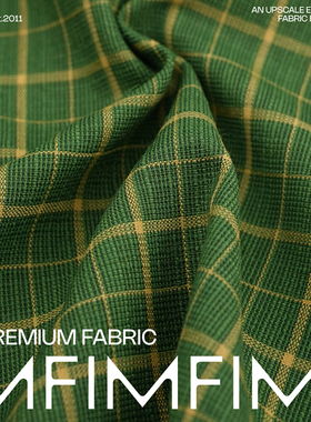 G&CC面料 .WV初剪羊毛黄绿色格纹服装布料 幅宽154CM 287G/M