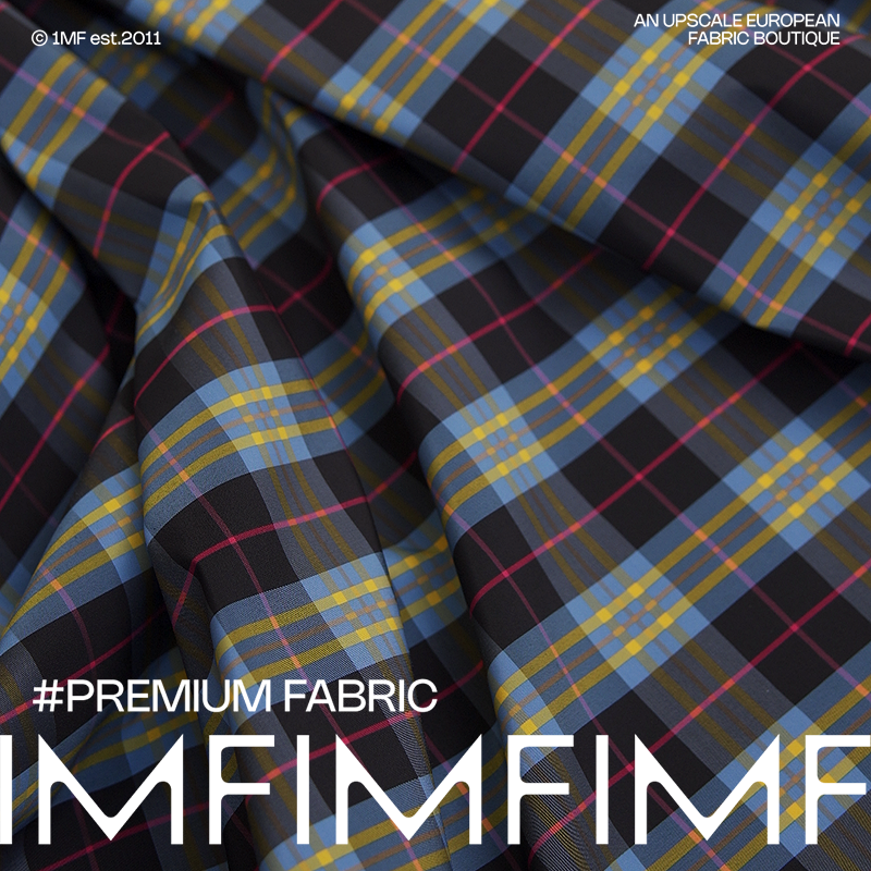 G&CC醋酸+真丝藏青黄粉格纹面料