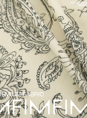 PINTO棉细条灯芯绒米黄色底印花衬衫面料 意大利进口