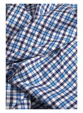微有仓库味道 BRB棉质面料蓝色调小格纹服装布料 宽140CM