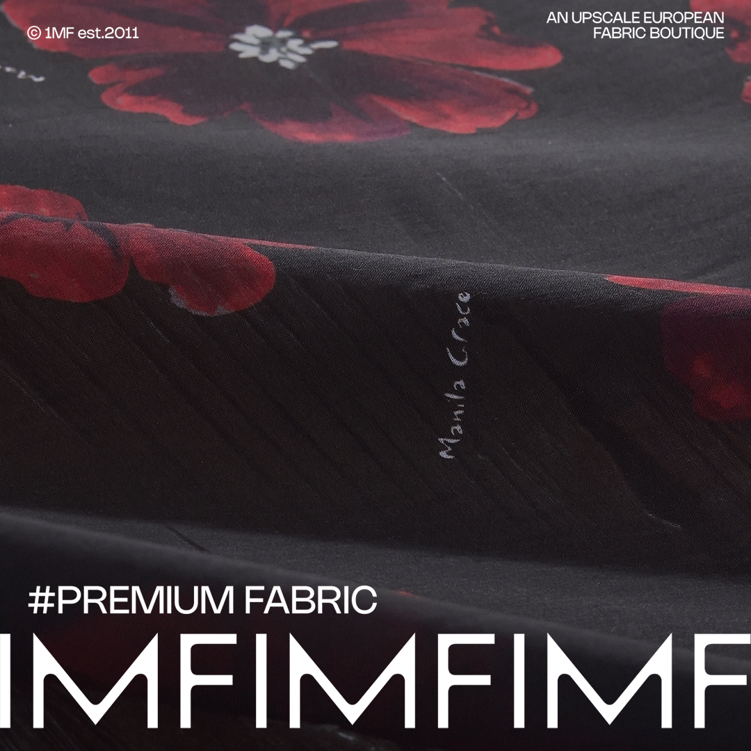 CANEPA .MD莫代尔面料黑底红花薄纱布料 宽135CM 意大利直邮