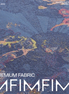 韩国织造 棉为主面料蓝色底织锦提花弹力服装布料 幅宽110CM