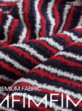 LP同批 羊毛交织面料横向红黑白条纹服装布料LM 幅宽140CM