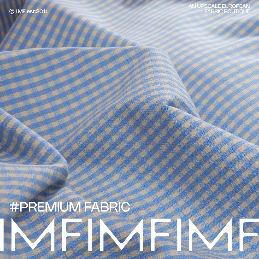 G&CC 羊毛+棉蓝白条纹格纹面料服装布料 宽140CM485G/M意大利直邮