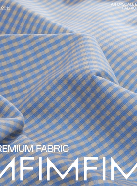 G&CC 羊毛+棉蓝白条纹格纹面料服装布料 宽140CM485G/M意大利直邮