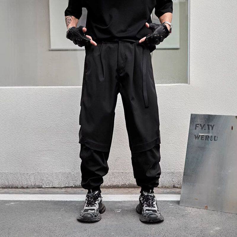 潮休闲裤子加长版高个子男瘦高直筒伞兵冲锋裤抽绳束脚春季工装裤