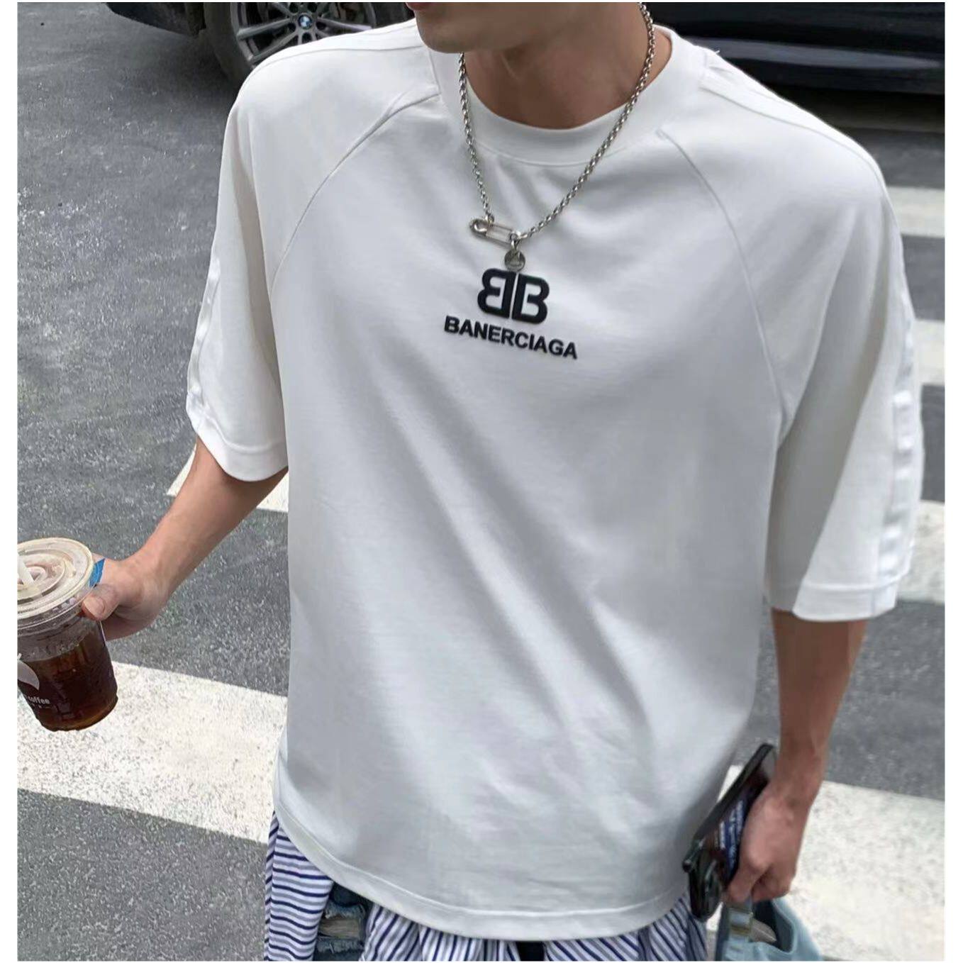 夏季新款男装印花免烫白色T恤简约ins上衣中国风百搭短袖潮流半袖
