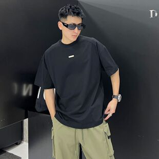 夏季新款男士圆领纯色潮流短袖T恤青少年印花百搭薄款半袖上衣男