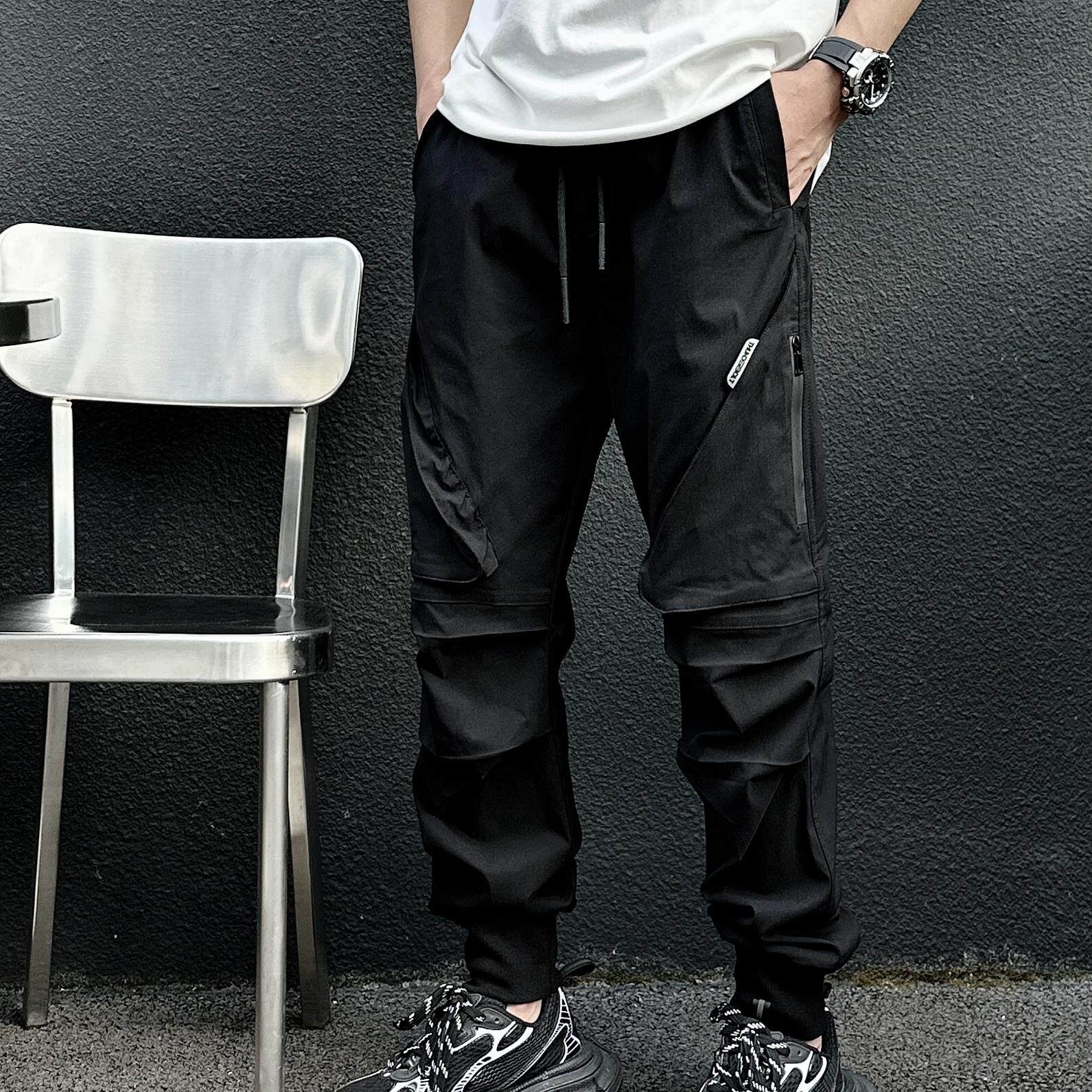 新款潮流多口袋束脚工装裤男春夏嘻哈街头宽松垮裤运动哈伦长裤男