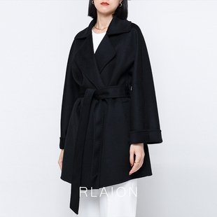 M@xMa*a经典气质翻领GAS 水波纹加厚双面羊绒羊毛短款大衣女外套