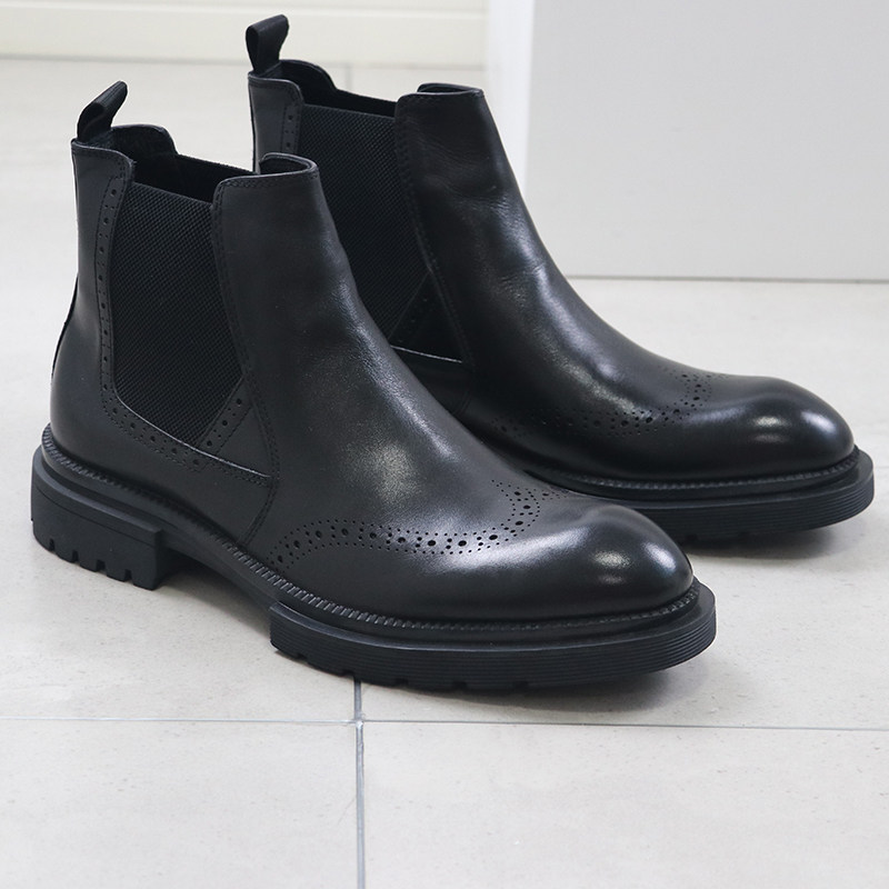 4厘米柔软厚底 好版型黑色牛皮切尔西靴子男士布洛克款式男靴皮靴,流行男鞋,时装靴,淘宝优惠券,粉丝福利购,淘宝优惠卷