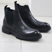 式 4厘米柔软厚底 布洛克款 型黑色牛皮切尔西靴子男士 男靴皮靴 好版