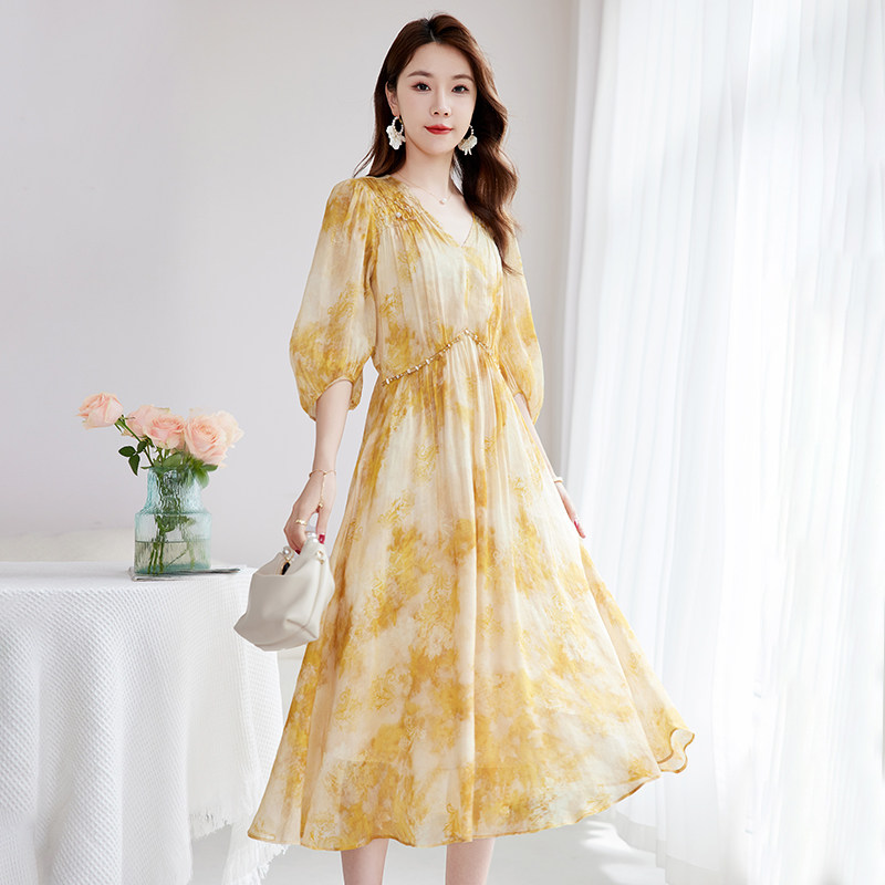 大码女夏装时尚减龄亚麻桑蚕丝混纺丝麻连衣裙复古印花海边度假裙,女装/女士精品,连衣裙,淘宝优惠券,粉丝福利购,淘宝优惠卷