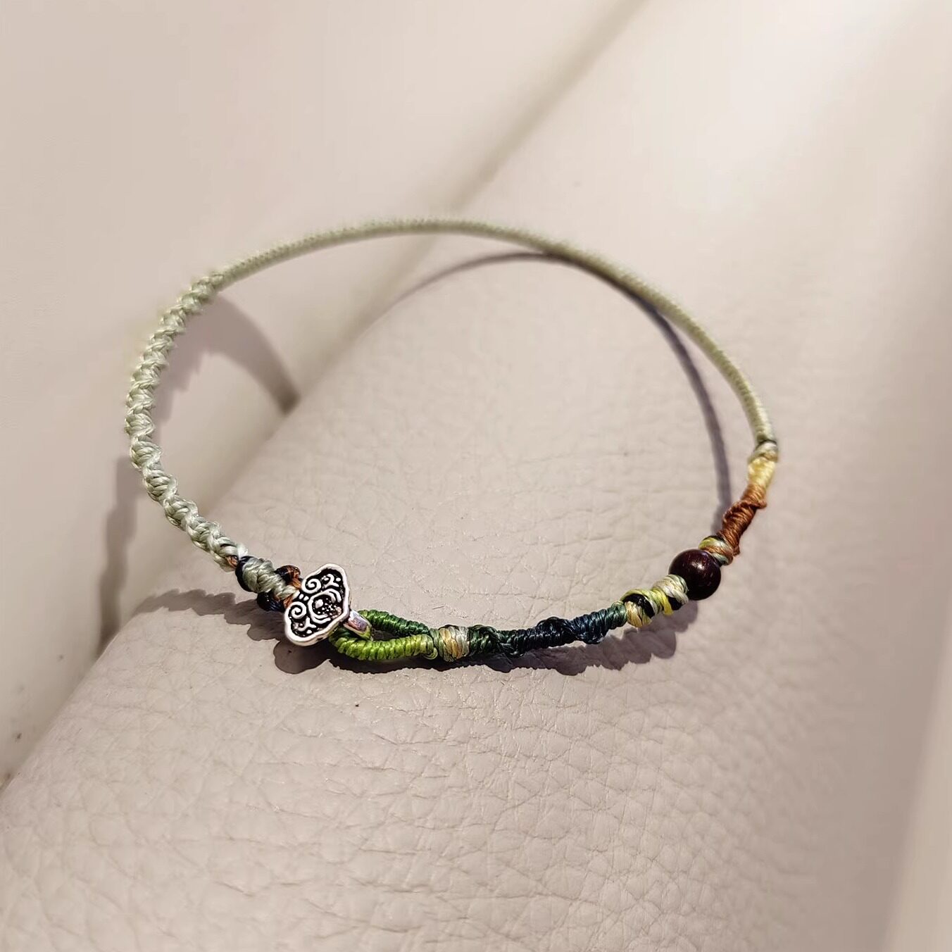 逐影 蜡绳泰银如意原创手工编织金刚结天青色开运上岸细手链手绳