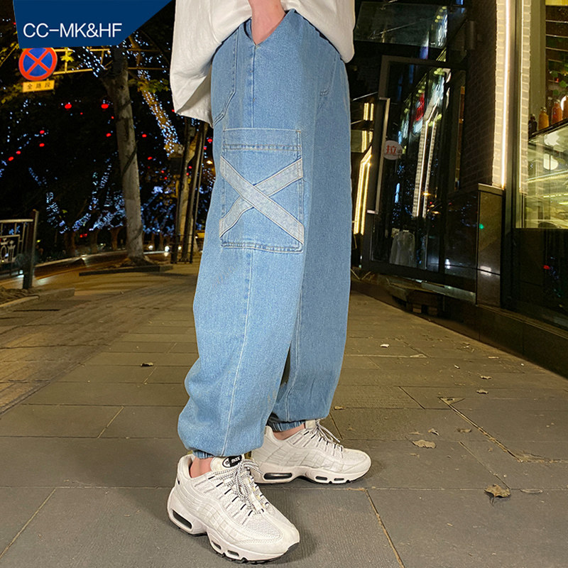 牛仔裤男直筒宽松韩版简约复古港风百搭潮牌ins学生束脚9分九分裤