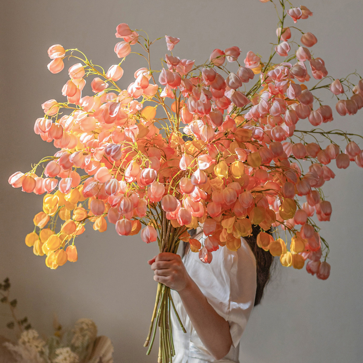 高级感栾树灯笼果仿真花客厅餐桌装饰摆件婚房乔迁年宵花果树枝花图片