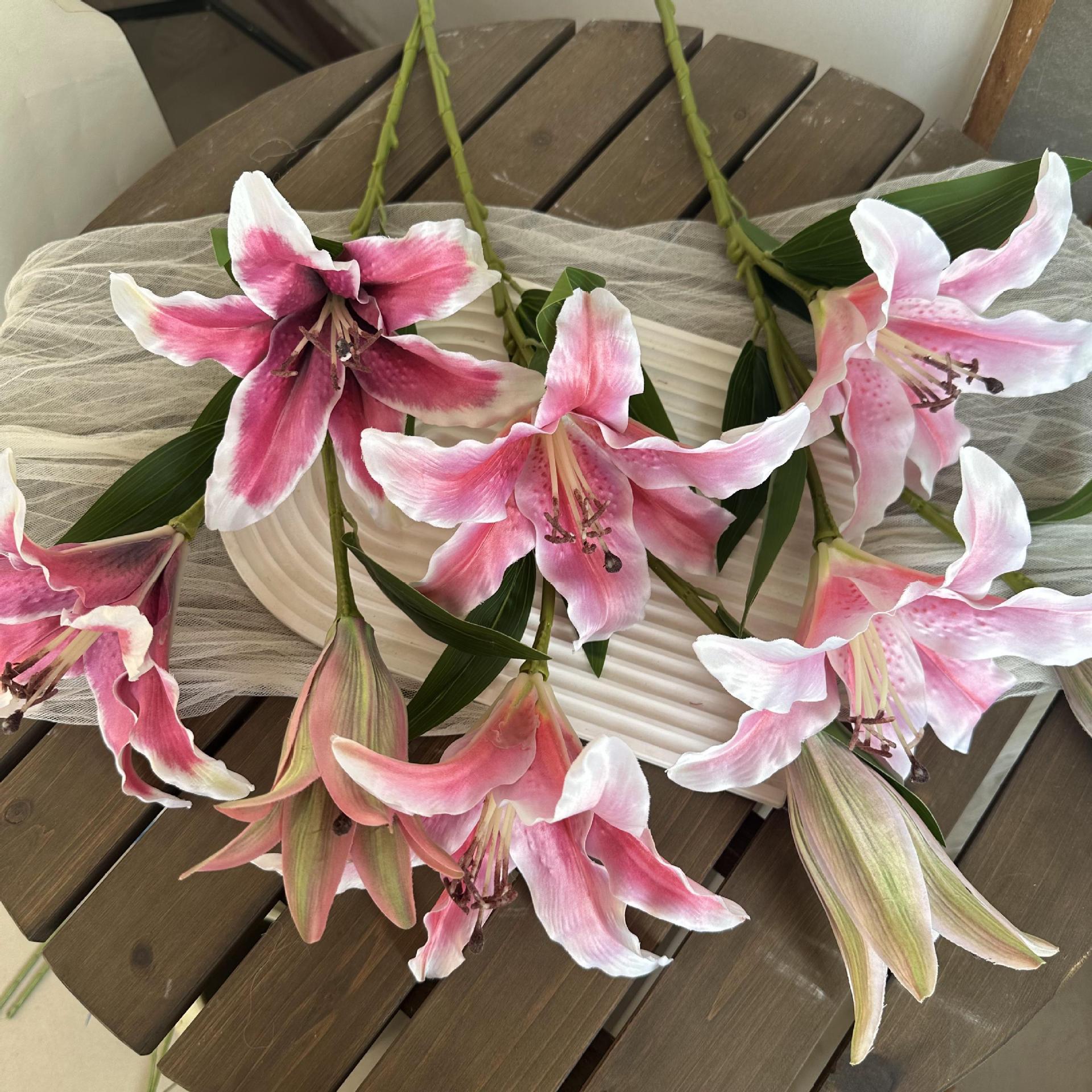 3d香水百合新款仿真花家居客厅摆件花材婚庆婚礼餐桌摆设装饰假花