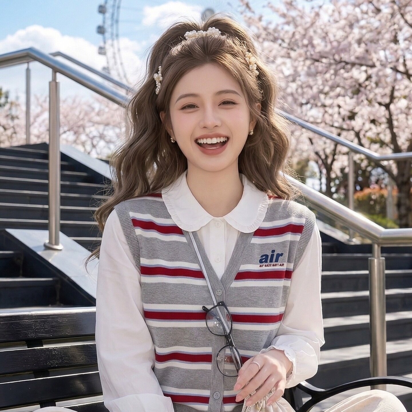 春装日系甜美V领针织马甲女