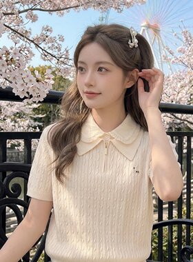 春季日系甜美娃娃领针织马甲