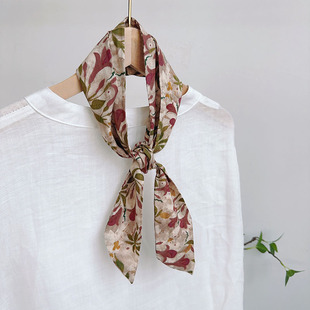 森系文艺复古棉领巾女细窄长条发带装饰飘带配裙子绑包包手柄丝巾