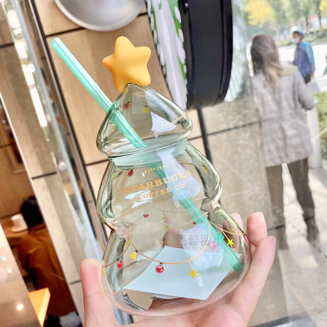 星巴克2022圣诞树玻璃吸管杯