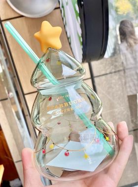 星巴克2022圣诞树玻璃吸管杯