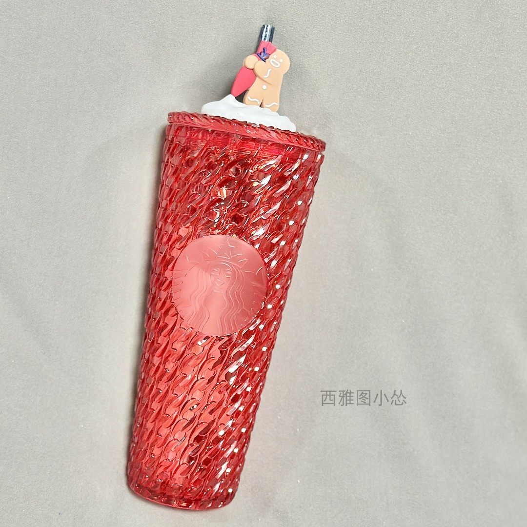 星巴克杯子2025台湾圣诞节姜饼人链条纹榴莲吸管杯大容量随行杯