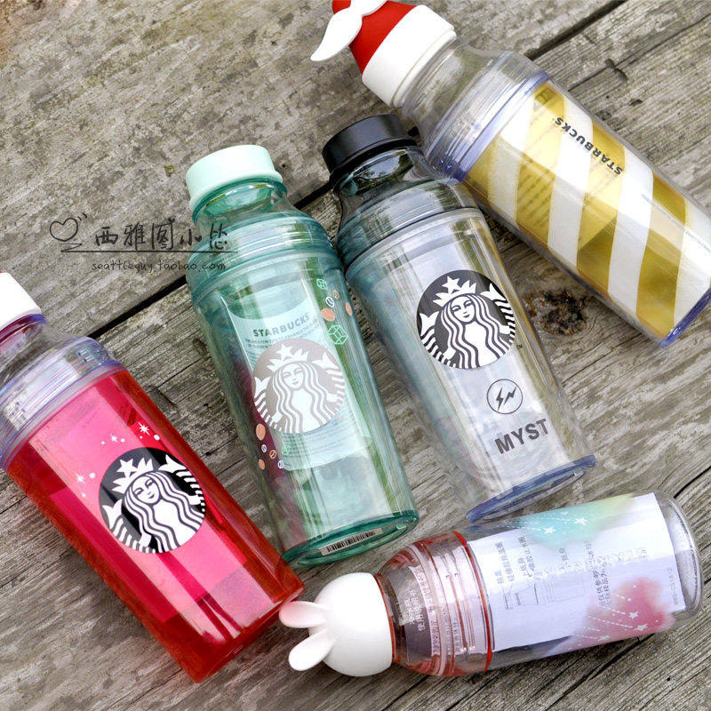 星巴克杯子2022夏日黄色樱花塑料奶瓶水瓶便携水杯韩国绿色冷水瓶