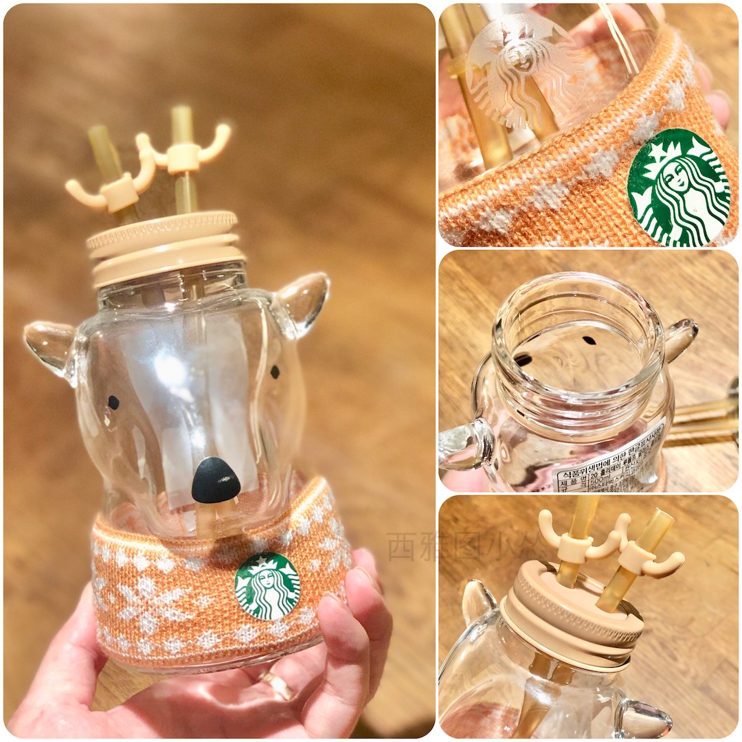 星巴克圣诞分享双吸管玻璃杯
