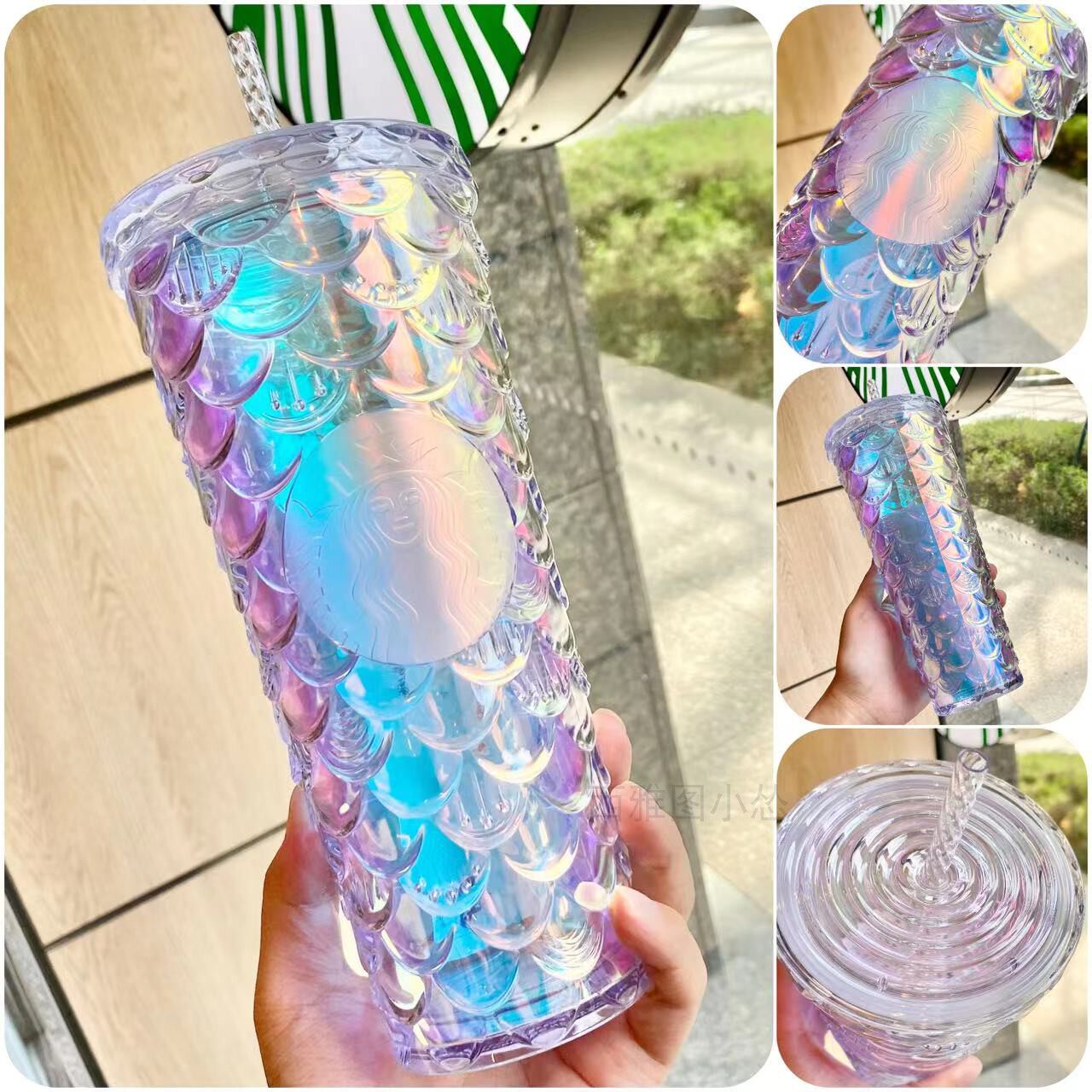星巴克杯子冬日滑雪炫彩鱼鳞吸管