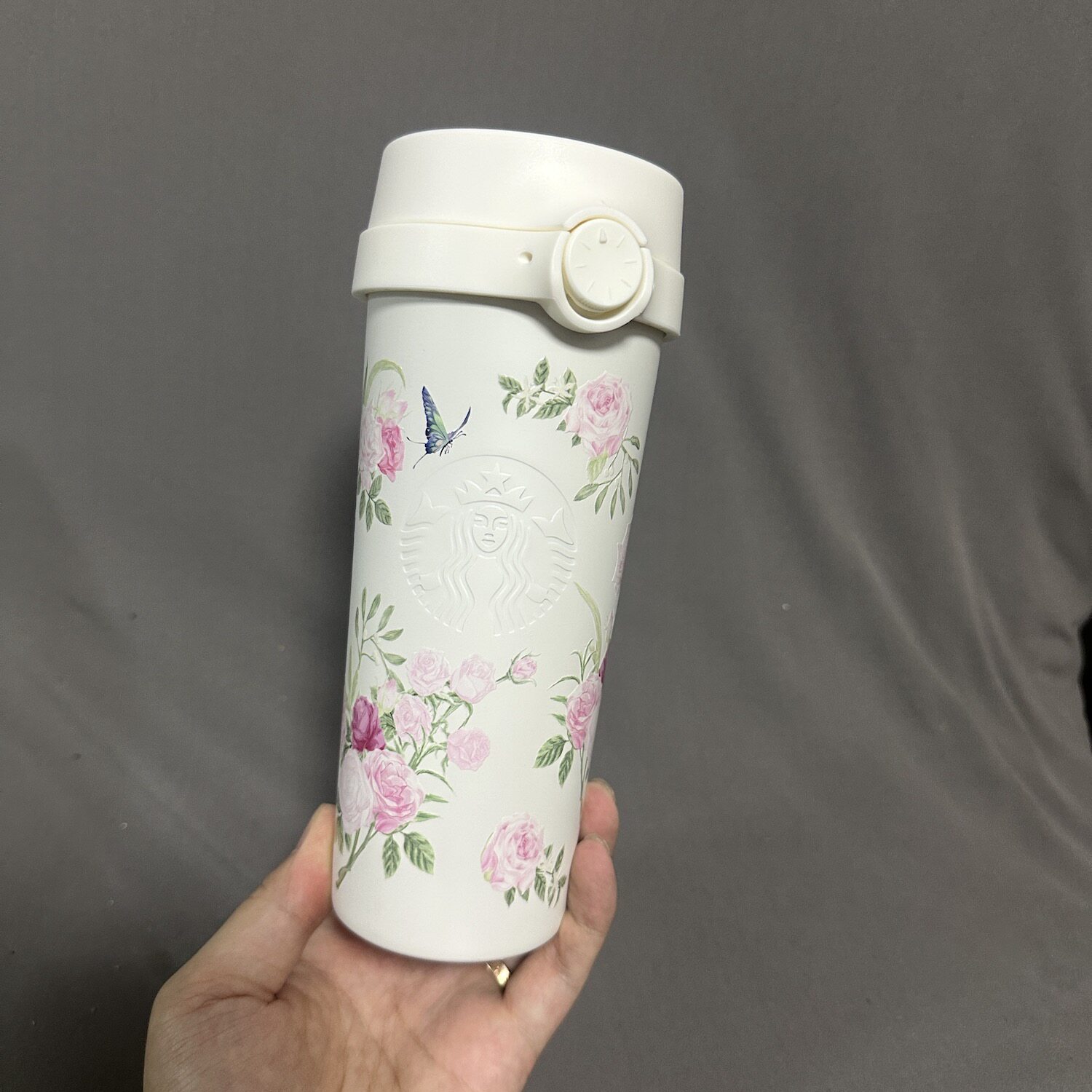 星巴克万花玫境弹盖保温杯