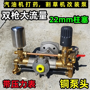 割草机改装手提打药机大流量双枪柱塞泵高压喷雾器带空气气室瓶表