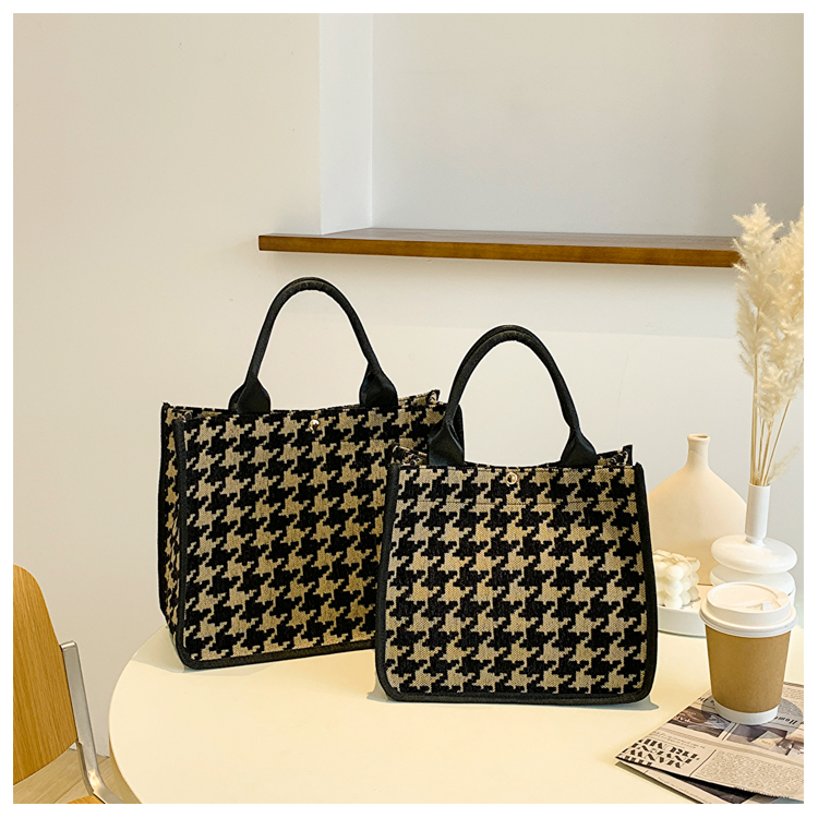 时尚千鸟格手提袋通勤女包便携收纳手拎妈咪包上班族饭盒袋便当包