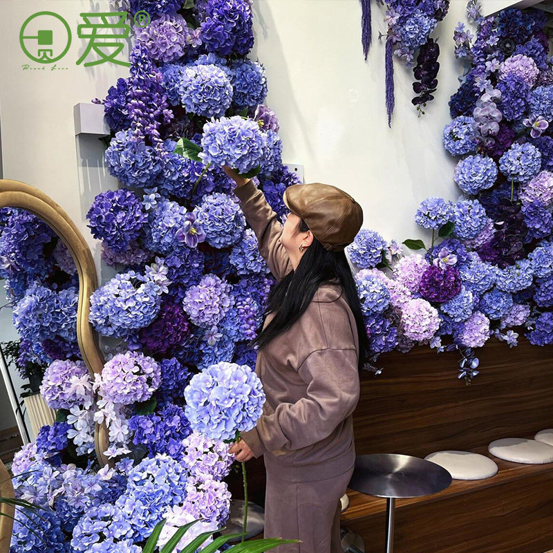 彷真花假花绣球花艺造景室内外网红墙打卡拍照门头橱窗旁景观装饰