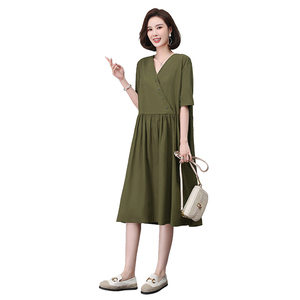 高级感中长款棉麻连衣裙女夏季新款纯棉文艺棉麻裙子夏全棉宽松图片