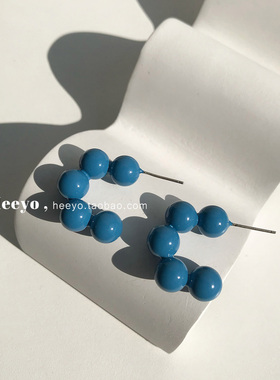 heeyo 夜岩波浪/ 小众湖蓝色C形耳环女简约复古个性耳圈银针耳饰