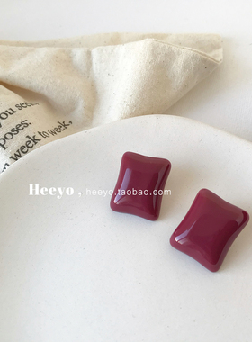 heeyo 夜幕将至/ 浆果紫色显白银耳钉复古极简气质树脂耳夹耳环