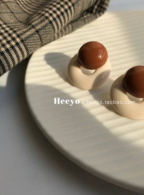 heeyo 山野暮色/ 复古棕色银耳钉小众几何撞色耳环美拉德耳夹耳饰