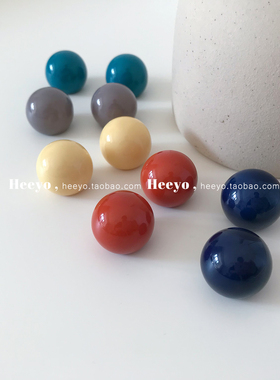 heeyo 复古调色盘/ 百搭彩色圆鼓鼓圆球耳钉耳夹日常彩球半圆耳环
