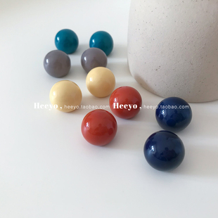 heeyo 复古调色盘/ 百搭彩色圆鼓鼓圆球耳钉耳夹日常彩球半圆耳环